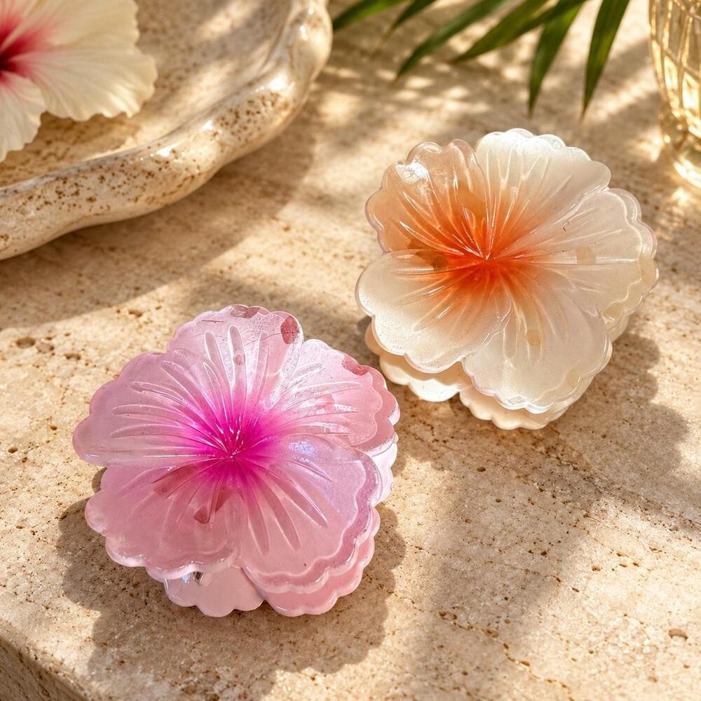 Flower hair claw clips set pink and cream